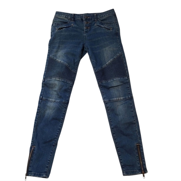 Free People Jeans Skinny Moto Style Zippered Pockets Ankles Dark Wash Waist 28 - Picture 1 of 8